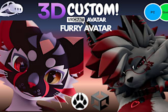 create custom anime or furry vrchat avatars and 3d character models for PC quest