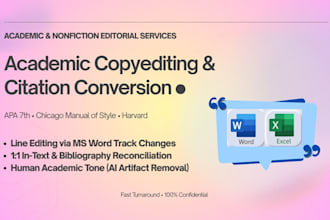 copy edit and format citations in apa, chicago, or harvard