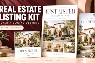 design editable canva real estate listing flyer open house and social media sets