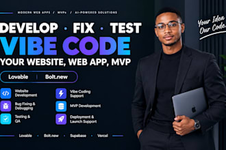 develop fix test vibe code your website web app mvp loveable website bolt new