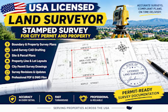 provide USA licensed land surveyor stamped survey for city permit and property