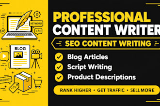 write SEO content, blog posts, product descriptions and scripts