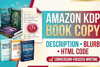 write a high converting amazon kdp book description and blurb with html code