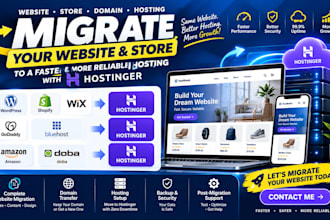 migrate wordpress shopify wix godaddy bluehost domain amazon doba to hostinger
