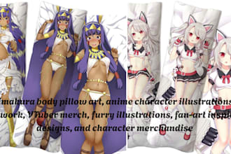 draw anime dakimakura body pillow art for your oc, vtuber, fan art, waifu, nsfw
