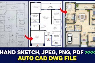 redraw your sketch into 2d floor plan, autocad blueprints, cad drawings