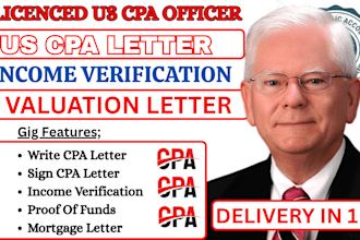prepare CPA letter, valuation letter income verification, mortgage loan letter