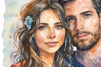 draw a watercolor couple portrait