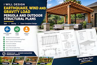 design earthquake, wind and gravity load pergola and outdoor structural plans