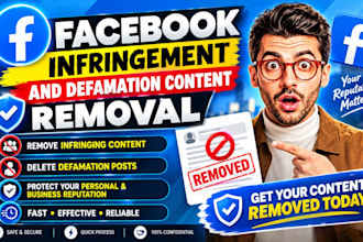 takedown facebook remove infringement,defamatory,harassing posts profile by dmca