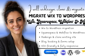 redesign clone or migrate squarespace hostinger webflow wix to wordpress website
