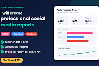 create social media analytics reports for tiktok, facebook and youtube