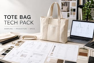 develop a tote bag tech pack for sampling and production