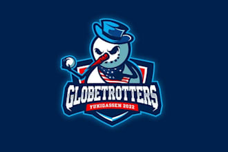 design a fun snowball fight team logo with a unique mascot style