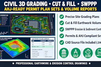 draft civil 3d grading plan, cut and fill, and swppp erosion control