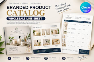 design a branded canva product catalog and wholesale line sheet