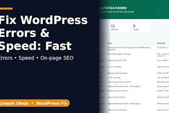 fix wordpress errors, speed up your site and fix on page SEO