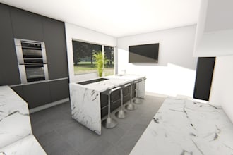 design a custom kitchen layout with cabinet and realistic 3d renders