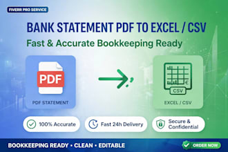 convert  bank statement pdf to excel and csv for bookkeeping