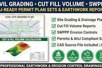 draft civil grading plan, cut fill volume, and erosion control swppp permit set