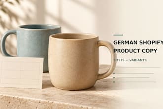write german shopify product copy and structure product data