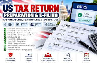 prepare US tax return 1040, schedule c, se for freelancers and self employed