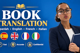 translate spanish english french and italian books novel with native fluency