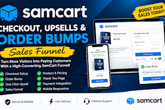 setup samcart checkout, order bump and one click upsell