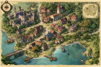 create detailed fantasy world, regional and city maps