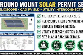 design ground mount solar permit set, helioscope, sld, and interconnection