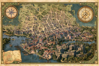 do fantasy map illustration world city town
