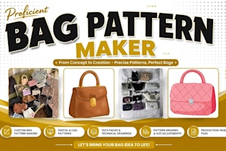 create digital bag sewing patterns, handbag tote bag tech pack