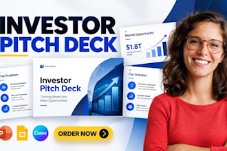 design an investor pitch deck, startup pitch deck or business presentation