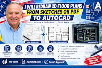 redraw 2d floor plan from sketches or PDF to autocad
