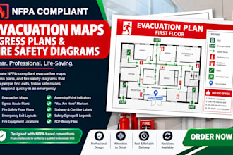 design nfpa compliant evacuation maps, egress plans, and fire safety diagrams