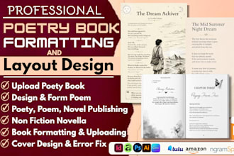 upload poetry book, format, edit interior layout, non fiction novella amazon kdp