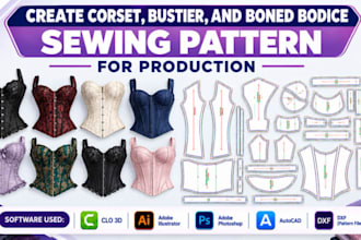 create corset,bustier,and boned bodice sewing pattern for production