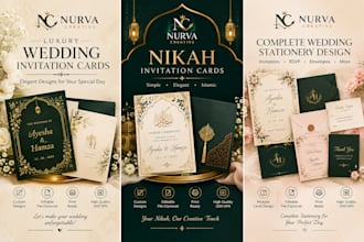 design luxury wedding invitation and editable nikkah cards
