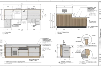 create restaurant counter, cashier counter, bar counter, and millwork drawing