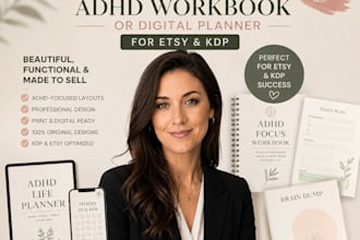 design a premium adhd workbook or digital planner for etsy KDP