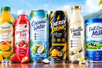 create unique junice label, beverage label, bottle label, milk, can label design