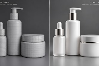 create 3d cosmetic packaging, bottle modeling and jar 3d models