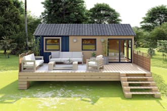 replan 2d house elevation, external tiny house makeover, outdoor deck rendering
