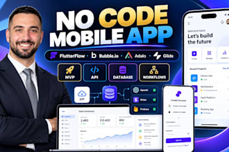 build no code mobile app bubble io flutterflow adalo glide app developer