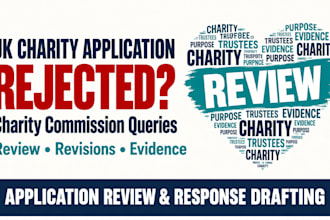 review rejected UK charity applications and charity commission queries