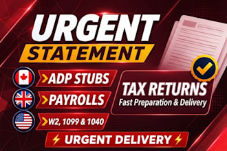 prepare adp stubs, payroll, payslip, paycheck, w2, 1099 and 1040