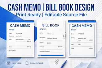 design professional cash memo, bill book, invoice and receipt book