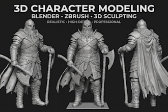 create realistic 3d character models and 3d sculpting in blender and zbrush