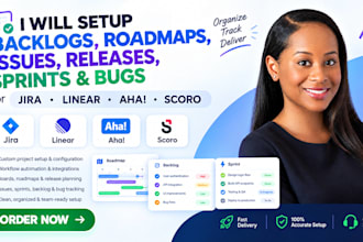 setup backlogs roadmaps issues releases sprints bugs for jira linear aha scoro