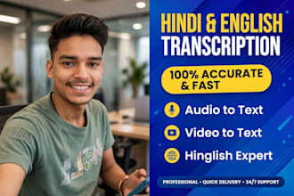 transcribe hindi and english audio and video to text accurately